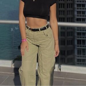 High-Waist Olive Cargo Pants